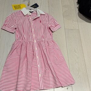 Polo by Ralph Lauren White and Pink Striped Kids Dress